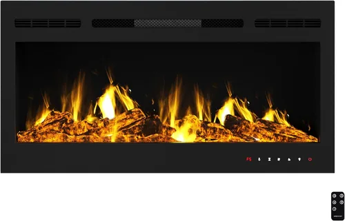 Northwest Chimenea eléctrica montada en la pared de 36 pulgadas, calentador empotrado con ventilación frontal, control remoto, llamas LED y soportes