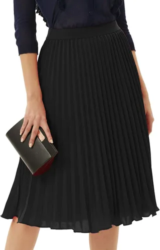 Miniatura 2 de GRACE KARIN - Falda plisada de gasa para mujer, con cintura alta y elástica, vuelo, corte acampanado y longitud por debajo de la rodilla