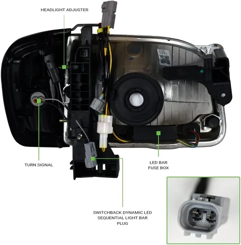 Miniatura 4 de 7422448547535 Compatible con Toyota Tacoma Switchback 2001-2004 Barra de tira LED secuencial de carcasa negra con luces de faro y lámparas