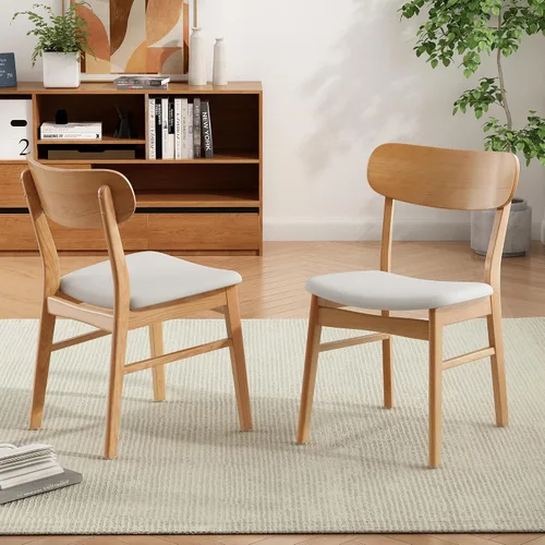 Miniatura 2 de Christopher Knight Home Lucious - Sillas de comedor con acabado de roble y tela, juego de 2 piezas, color beige claro