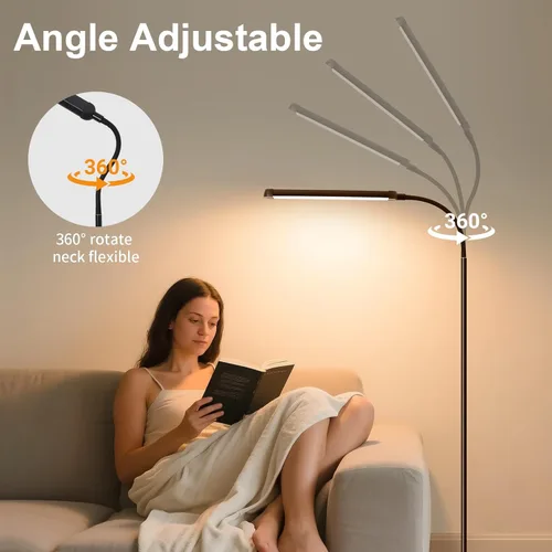 Miniatura 3 de Moderna lámpara de pie LED para leer en negro, brillante luz de pie regulable de 12 W con cuello de ganso ajustable, 3 temperaturas