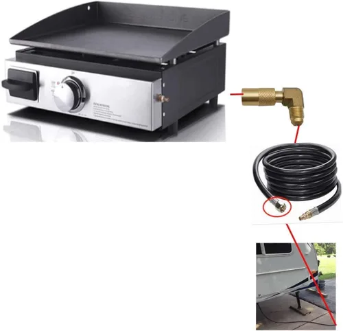 Miniatura 5 de MENSI Adaptador de codo de propano con manguera de extensión de propano macho de 3/8 pulgadas para parrilla de campamento Blackstone de 17 pulgadas