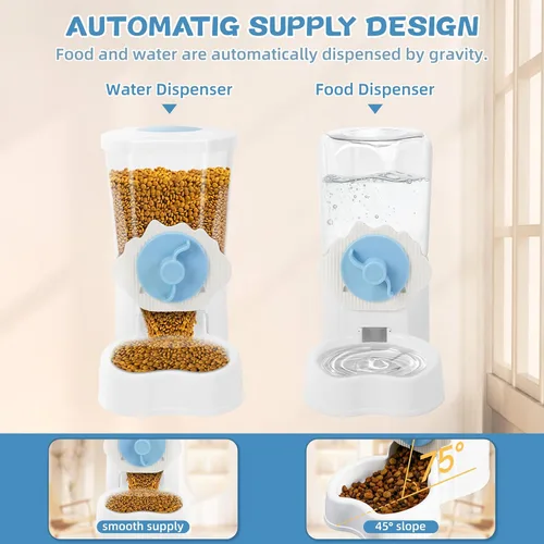 Miniatura 2 de Paquete de 2 dispensadores automáticos de agua para alimentos para mascotas, alimentador automático para conejos y botellas de agua para jaulas