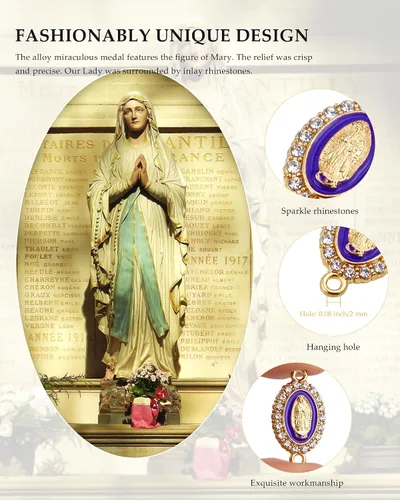Miniatura 4 de YETOOME 36 dijes de la Virgen María, 6 colores, diamantes de imitación de aleación, dijes de medalla milagrosa de Nuestra Señora, colgantes
