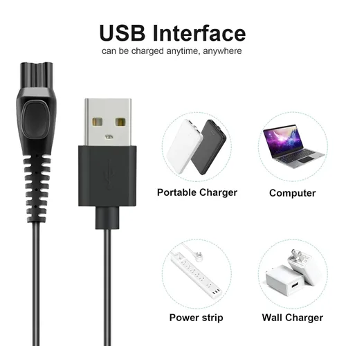 Miniatura 4 de LinMei Cable de carga USB apto para Philips Norelco QP2533 QP2520 QP2630 QP6510 QP6520 One Blade Trimmer HQ8505 HQ850 HQ840 Barbera Shaver 5V Cable