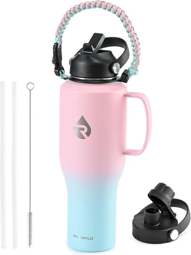 Miniatura 14 de RAYMYLO Botella de agua de acero inoxidable de 32 onzas (fría durante 48 horas, caliente durante 24 horas), botella de agua aislada al vacío