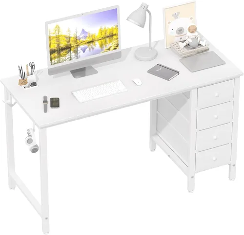 Miniatura 14 de Lufeiya Escritorio pequeño para juegos con 4 cajones de tela, 40 pulgadas, lindo escritorio de estudio para niños, niñas y adolescentes