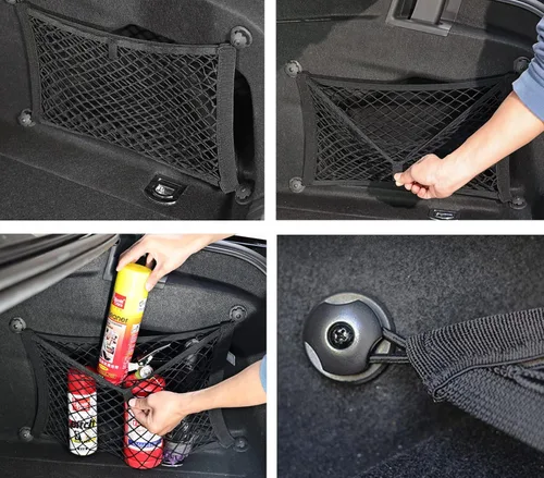 Miniatura 5 de Paquete de 2 redes de carga pequeñas con bolsillo de almacenamiento, red de malla elástica para automóvil, redes de carga automotrices, bolsa