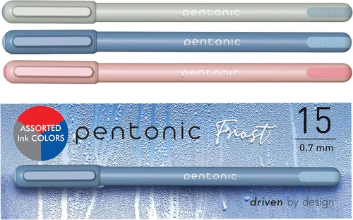 Bolígrafos Pentonic, 15 unidades, barriles gris, azul y rosa, tinta negra, azul y roja, punta fina de 0.7 mm, escritura suave para tomar notas