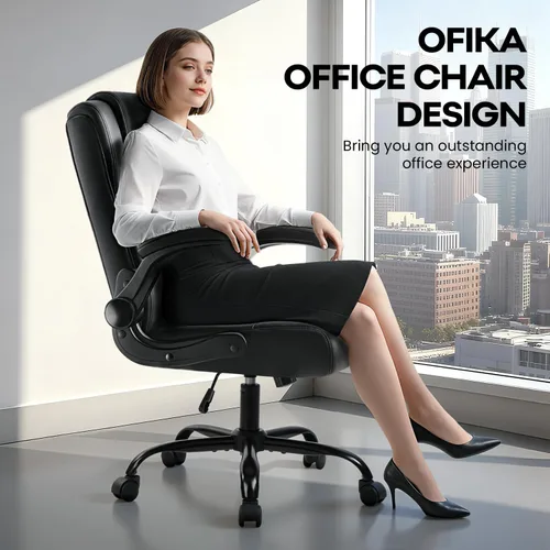 Miniatura 8 de Silla de escritorio de cuero OFIKA, silla de oficina ergonómica con soporte lumbar, silla de computadora, silla ejecutiva de cuero con reposabrazos