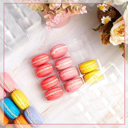 Miniatura 4 de Sherr 12 cajas de macarrones de plástico transparente para macarrones, bandejas de almacenamiento de macarrones, bandejas para galletas, bodas