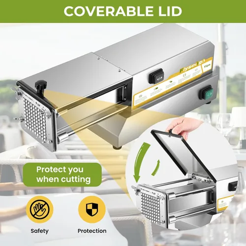 Miniatura 4 de Cortador de patatas fritas eléctrico de acero inoxidable profesional con 4 cuchillas para uso comercial, doméstico y pepinos, zanahorias, batatas