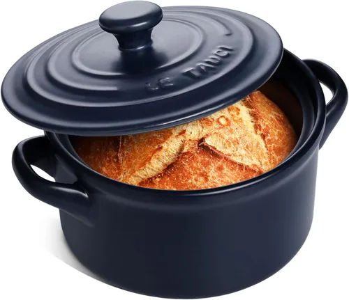 LE TAUCI Horno Holandés de Cerámica de 3 Cuartos - Liviano, No Tóxico, No Necesita Curado - Apto para Horno, Microondas y Lavavajillas, Olla Azul