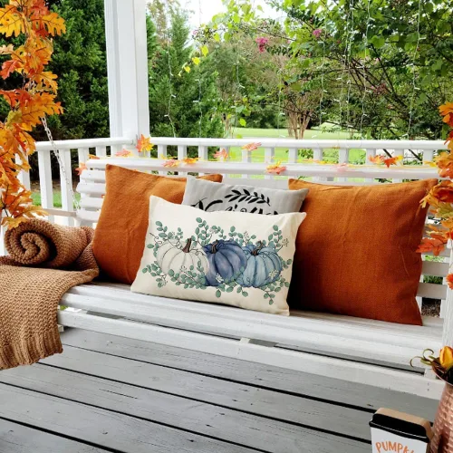 Miniatura 4 de RABUSOFA Fall Pillow Covers 12x20 Inch,Blue Pumpkin Thanksgiving Autumn Harves Outdoor Lumbar Cushion Cases Decoration for Home Sofa Couch(2306B-12
