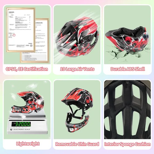 Miniatura 2 de EULANT Casco integral para niños con protector de barbilla, casco de bicicleta para niñas y niños de 6 años, se adapta a cabezas de 48 a 22.0 in