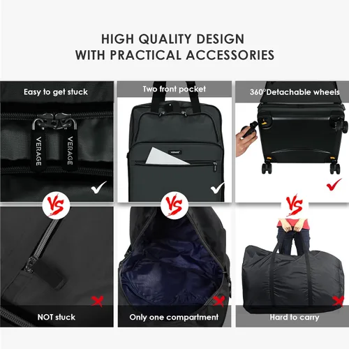 Miniatura 4 de VERAGE Equipaje extensible extraíble con ruedas giratorias, Negro -, Equipaje extensible extraíble con ruedas giratorias
