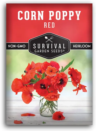 Survival Garden Seeds Amapola de maíz rojo (Papaver Rhoas) | 1 paquete con semillas de flores silvestres e instrucciones de plantación | Cultiva