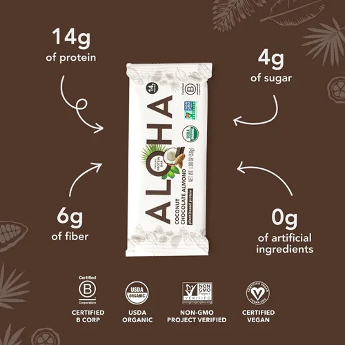 Miniatura 6 de ALOHA Barras de proteínas orgánicas a base de plantas, almendras y chocolate de coco, 12 unidades, barras de 1.98 onzas, veganas, bajas en azúcar