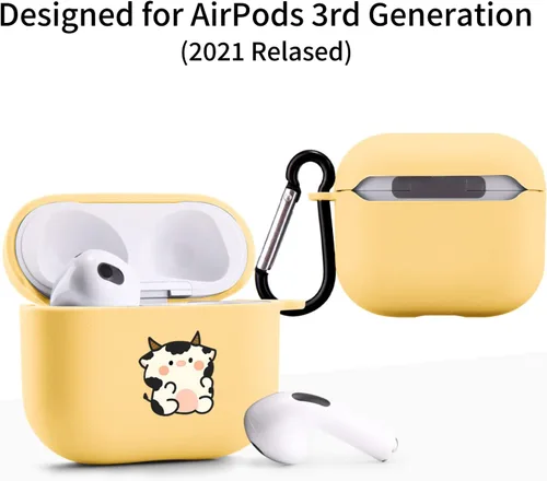 Miniatura 2 de Bonita funda de oso compatible con AirPods 3 con llavero, diseño de animales de dibujos animados, funda de TPU suave para AirPods de tercera