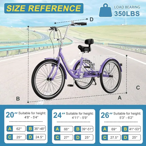 Miniatura 2 de NAIZEA Triciclo para adultos, bicicleta de crucero de tres ruedas de 7 velocidades, triciclos para adultos de 20/24/26 pulgadas, bicicletas de 3