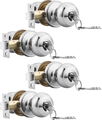 Miniatura 10 de Probrico - Paquete de 3 perillas redondas de níquel satinado para puerta de entrada, con llaves iguales, puerta exterior e interior, delantera