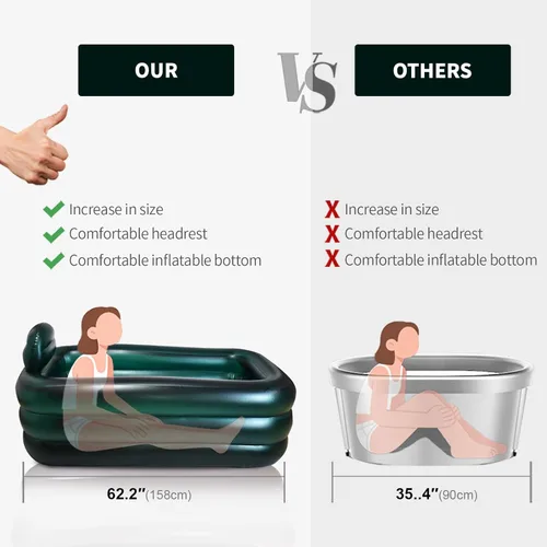 Miniatura 10 de Bañera Portátil para Adultos con Tapa, Bañera Inflable para Baño de Hielo, Baño de Hielo Ovalado Grande con Almohada, 62.2x37.4x17.72 pulgadas