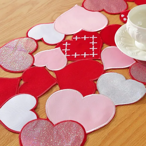 Miniatura 13 de Decoración del día de San Valentín, camino de mesa para el día de San Valentín, 70 pulgadas de largo, decoración de corazón bordado para el hogar