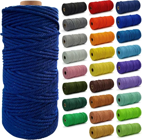Miniatura 63 de Cuerda de Algodón 8mm x 20 Yardas - Cuerda de Macramé Natural Sin Blanquear - Cuerda de Algodón Trenzada de 3 Hilos para Colgar en la Pared, Blanco