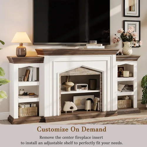 Miniatura 3 de LGHM - Soporte de TV para chimenea de 80", para televisores de hasta 90 pulgadas, chimenea eléctrica con repisa, centro de entretenimiento