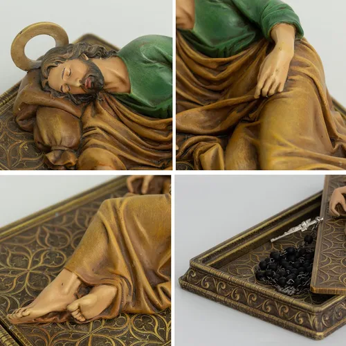 Miniatura 4 de Estatua Católica de San José Durmiendo de BC BUILDCLASSIC, con Base y Estuche, con Halo de Metal, Soporte para Tarjetas de Oración, Regalo Religioso