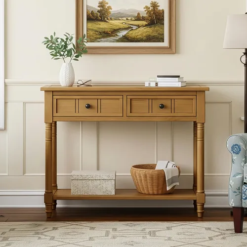 Vintage Console Table with 2 Drawers for Entryway Sofa Table Behind Couch with Open Storage Shelf, Wood Accent Sofa Table for Hallway, Foyer, Living