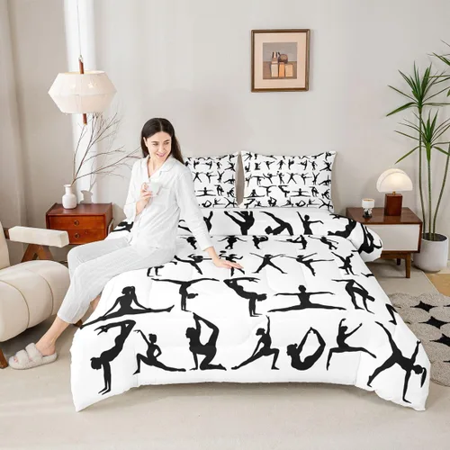 Miniatura 15 de Erosebridal Juego de ropa de cama de princesa de ballet, tamaño Queen, juego de edredón de 3 piezas para niñas bailarinas de ballet, lindo juego