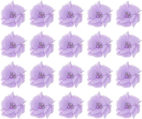 Miniatura 7 de PENTA ANGEL 20 adornos de flores de gasa de tela de 2 pulgadas con perlas de diamantes de imitación para mujeres, vestidos de manualidades, ramos