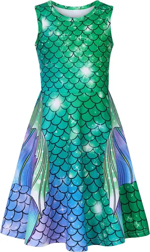 Miniatura 36 de Funnycokid Vestido de Sirena para Niñas, Sin Mangas, de Verano, para Cumpleaños, de Fiesta con Volantes, Ropa de 4 a 13 Años
