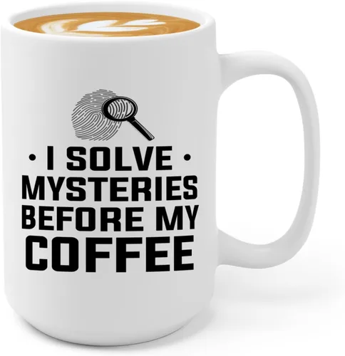 Taza de café detective de 15 onzas, color blanco, I solve mysteries, oficial de policía, policía, patrulla, detective, policía, policía, policía,