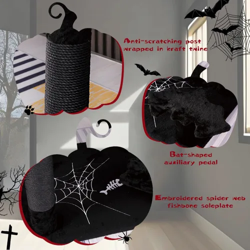 Miniatura 6 de YARUOMY Árbol gótico para gatos con cama de ataúd, torre negra de 62.5 pulgadas con espacioso condominio para gatos estilo demonio, percha de felpa