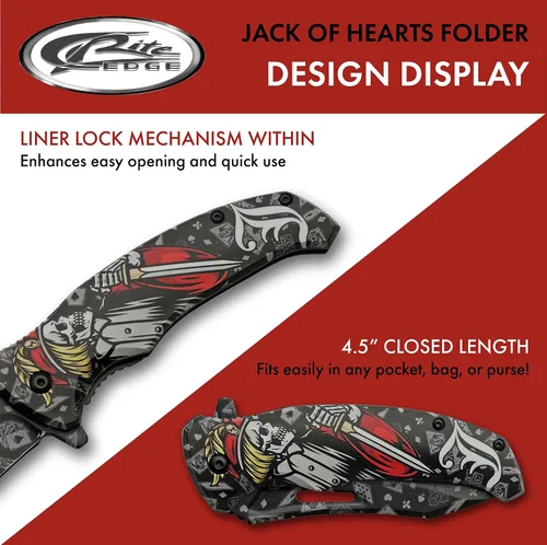 Miniatura 4 de 8.5 "Jack Of Hearts Skull Liner Lock EDC Cuchillo plegable con clip de bolsillo