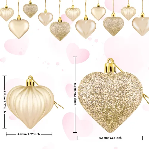 Miniatura 3 de Duufin 45 adornos dorados de corazón para el día de San Valentín, adornos colgantes para San Valentín, árbol de Navidad