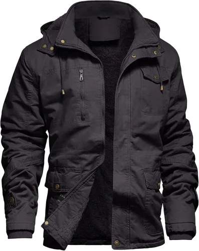 Miniatura 18 de Chaqueta de invierno para hombre, chaqueta militar, chaqueta tipo cargo con forro polar, chaqueta cálida con capucha desmontable, chaqueta