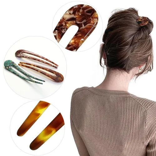 Miniatura 5 de HYFEEL Horquillas francesas para el cabello en forma de U, horquillas para peinado recogido de 2 puntas, clips para moño, twist y chignon, Verde