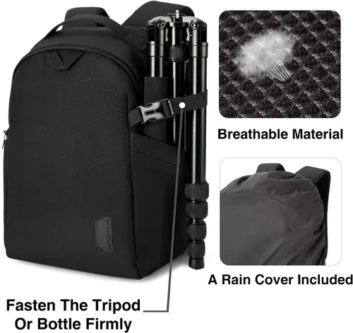 Miniatura 4 de BAGSMART - Mochila para cámara DSLR o SLR, con espacio para láptop de hasta 13.3 pulgadas, impermeable (incluye funda para lluvia), incluye sujeción