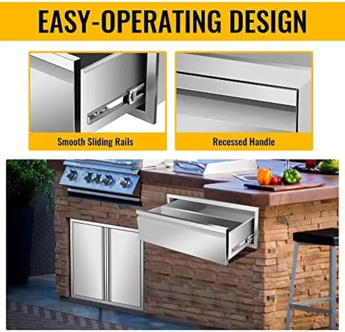 Miniatura 6 de Cajones de cocina para exteriores, cajones de barbacoa de triple acceso de acero inoxidable con asa, cajones de isla para cocinas al aire libre