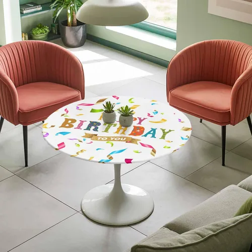 Miniatura 7 de Mantel redondo ajustable de feliz cumpleaños, con diseño de rayas de colores, diseño de lunares, elástico, impermeable, para interiores