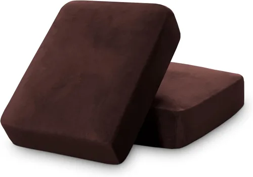 PrinceDeco Funda marrón para muebles, 2 fundas de cojín elásticas de terciopelo para cojines individuales, aptas para mascotas, se mantiene en su
