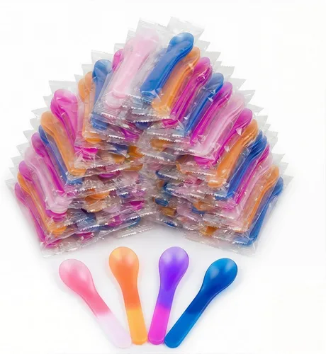 Miniatura 9 de Paquete de 28 cucharas de helado que cambian de color, cucharas de plástico resistentes a la rotura de 5.15 pulgadas, envueltas individualmente