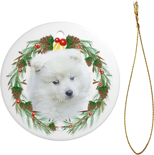 Miniatura 3 de Colgante de perro esquimal americano de 3 pulgadas para decoración de árbol de Navidad, bonito adorno de día festivo para cachorros, regalos