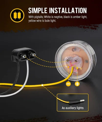 Miniatura 5 de Partsam 10 piezas de luz marcadora de 2.5 pulgadas con 13 LED de doble revolución, luces de giro laterales ámbar para luces auxiliares azules