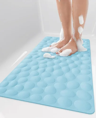 Miniatura 10 de Bligli Tapete para bañera antideslizante, estándar de 16 x 31.5 pulgadas, con ventosas fuertes, goma suave, antideslizante, lavable a máquina, Beige