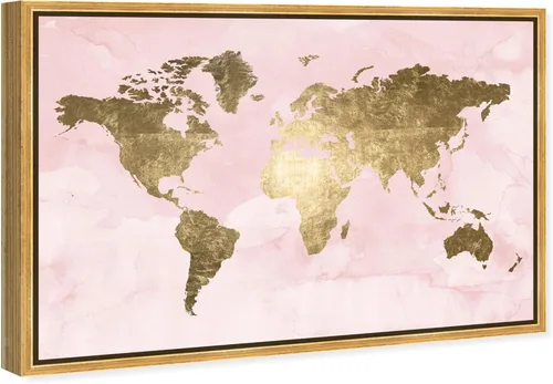 Miniatura 2 de The Oliver Gal Artist Co. Moderno 10 x 15 pulgadas, Blush Mapamundi, lienzo decorativo para pared, sala de estar, rosa