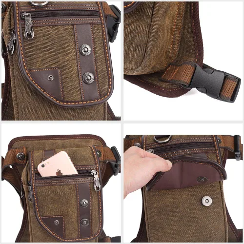 Miniatura 6 de Bolso de mensajero de lona vintage para hombre, bolso de mensajero de retazos de cuero en el pecho